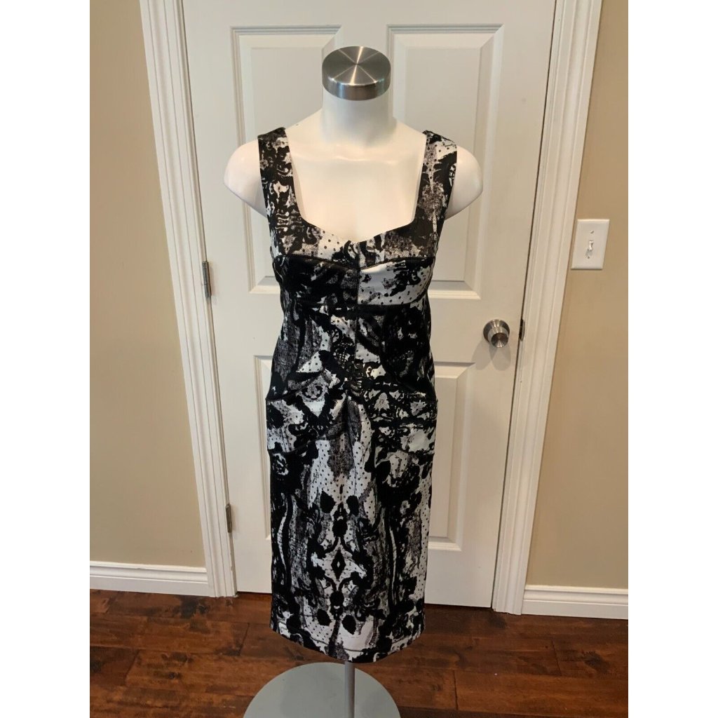 Just Cavalli Black & White Splatter Print Pencil Dress, Size 8 (Us), 42 (It)